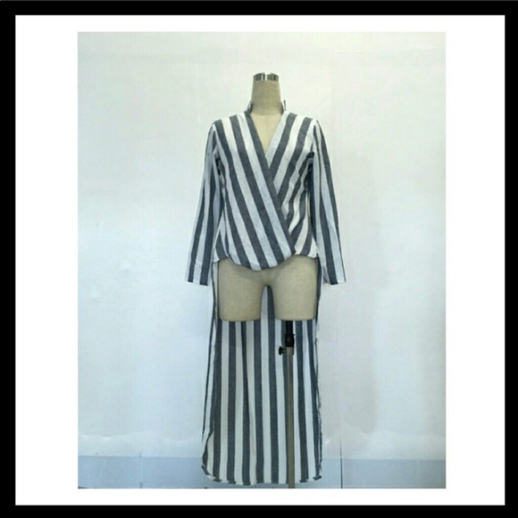 Striped Deep-V Cotton Walker Shirtdress - Picture 3 of 7